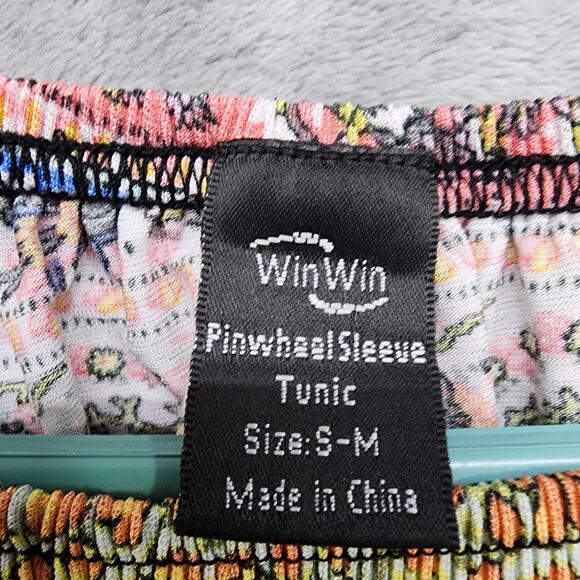 WinWin Top Womens S-M Paisley Off-Shoulder Pinwheel Lace Bell Sleeve Tunic Boho - Picture 5 of 9